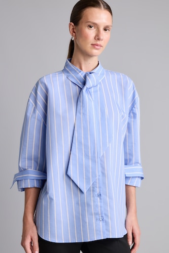 Women Blue Oversize Fit Poplin Long Sleeve Shirt