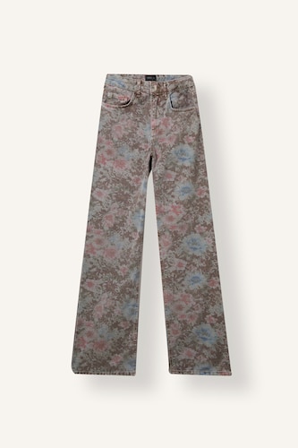 Kadın Siyah Straight Fit Çiçekli Pantolon