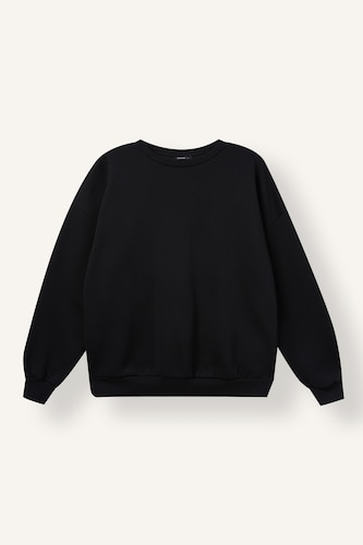 Kadın Siyah Oversize Bisiklet Yaka Basic Sweatshirt
