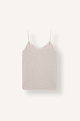 Women Beige Melange Ribana Tank Top