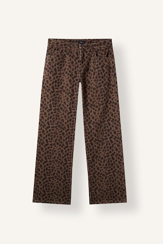 Leopard Print Straight Fit Gabardine Trousers