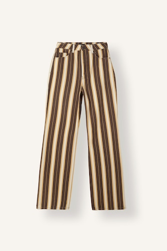 Kadın Bej Straight Fit Çizgili Pantolon
