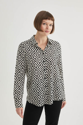 Regular Fit Shirt Collar Polka Dot Patterned Long Sleeve Shirt