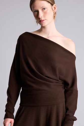Kadın Kahve Slim Fit Tek Omuzlu Uzun Kollu Basic Tişört