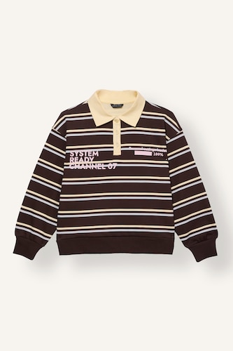 Young Girls - Teen Girls Brown Woman Oversize Fit Slogan Polo Collar Sweatshirt