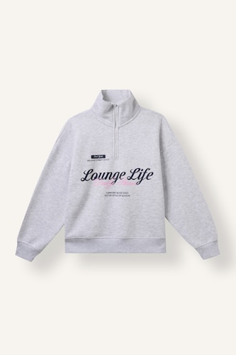 Young Girls - Teen Girls Light Grey Melange Woman Oversize Fit Slogan Sweatshirt