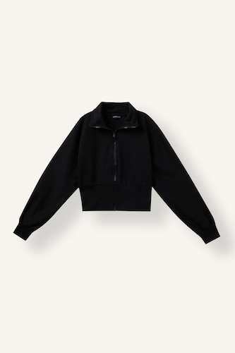 Kız Çocuk - Genç Kız Siyah Fermuarlı Crop Basic Hırka Kız Çocuk