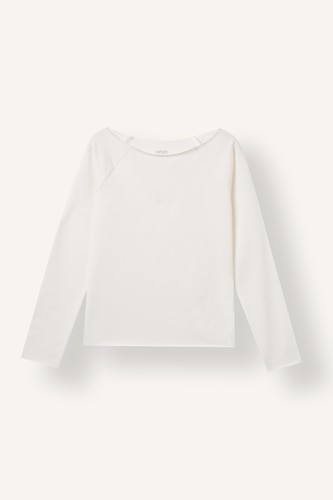 Kız Çocuk - Genç Kız Ekru Slim Fit Büyük Yaka Uzun Kollu Basic Tişört Kız Çocuk