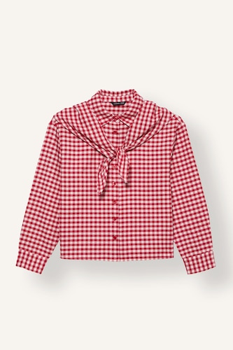 Kız Çocuk - Genç Kız Kırmızı Relaxed Fit Pötikare Flanel Gömlek Kız Çocuk