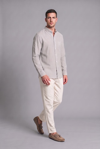 MAN Light Khaki Regular Fit Cotton Long Sleeve Shirt