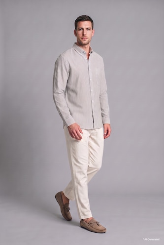 Regular Fit Cotton Fine-Striped Long Sleeve Shirt