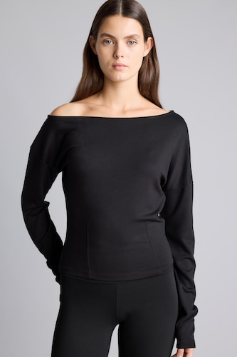 Kadın Siyah Slim Fit Tek Omuz Basic Sweatshirt