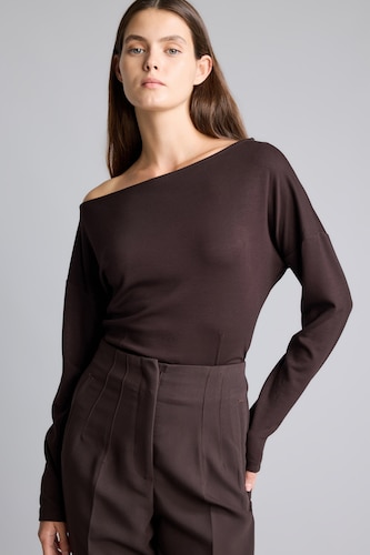 Kadın Kahve Slim Fit Tek Omuz Basic Sweatshirt