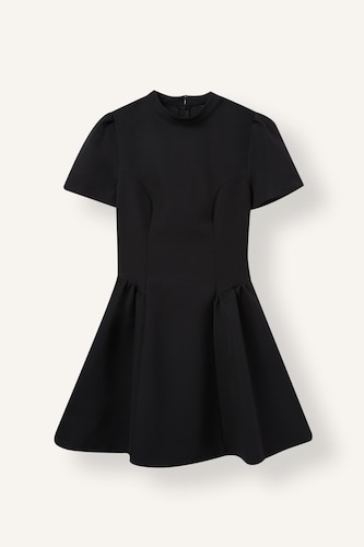 Flared Fit Gathered Sleeve High Neck Dress