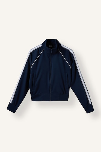 Kadın Lacivert Standart Fit Şerit Detaylı Basic Sweatshirt Hırka