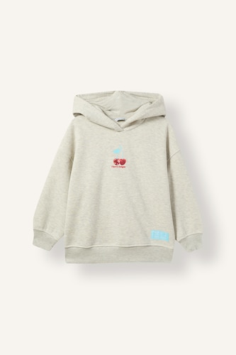 Kız Çocuk - Genç Kız Açık Gri Melange Oversize Baskılı Sweatshirt Kız Çocuk