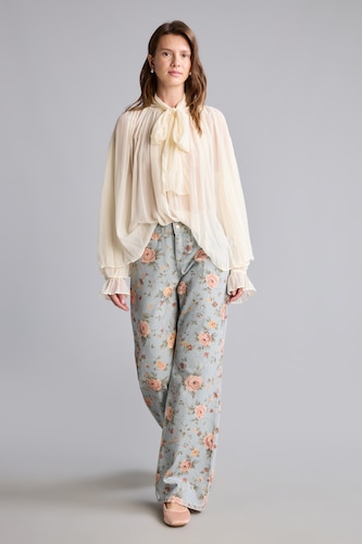 Women Light Blue Normal Waist Straight Fit Trousers