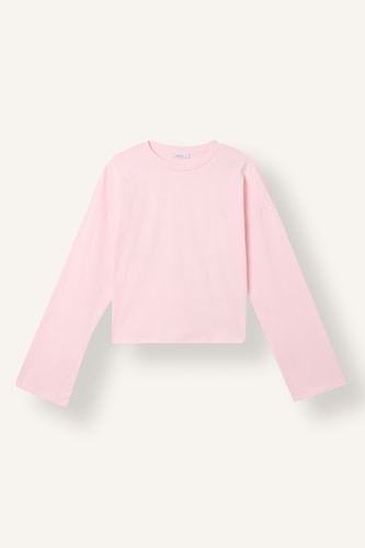 Kadın Açık Pembe Slim Fit Uzun Kollu Basic Tişört