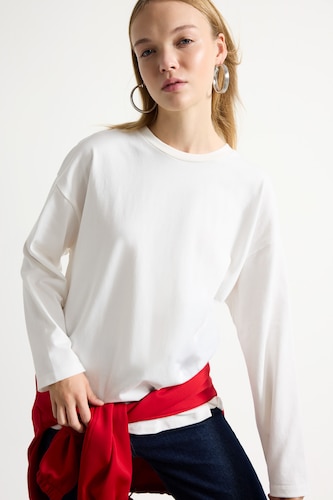 WOMAN White Loose Fit Long Sleeve T-Shirt