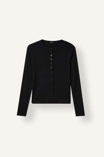 Kadın Siyah Slim Fit Düğmeli Ribana Basic Hırka