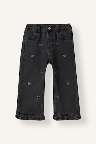 Baby Girls Anthracite Woman Culotte Fit Embroidered Denim Trousers