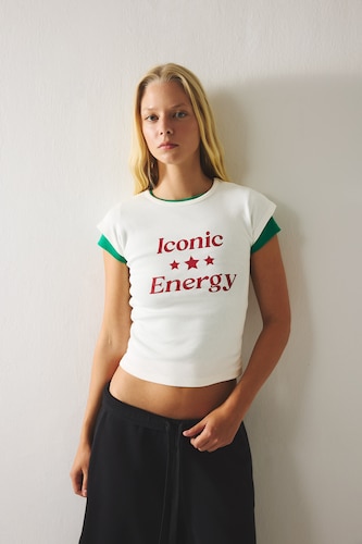 WOMAN White Slim Fit Ribana Short Sleeve T-Shirt