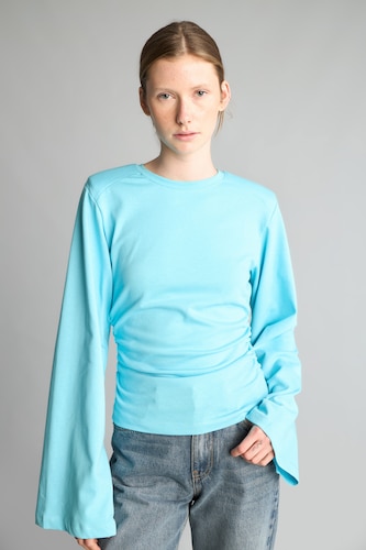 Slim Fit Büzgülü Geniş Kollu Basic Tişört