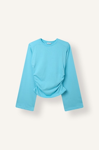 Slim Fit Büzgülü Geniş Kollu Basic Tişört