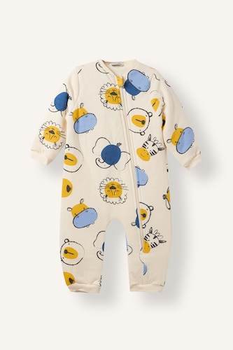 Baby Boys Ecru Man Crew Neck Printed Jumpsuit