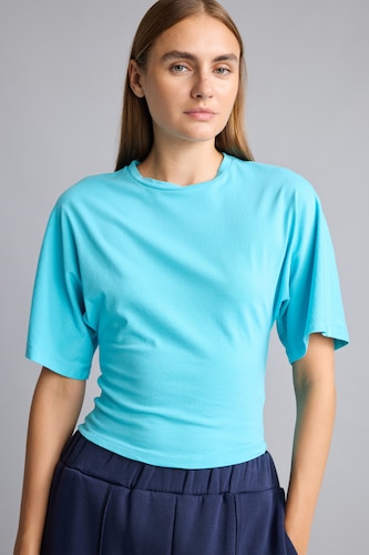 Kadın Deniz Mavisi Slim Fit Basic Tişört