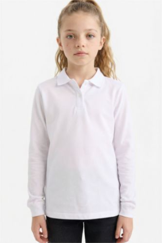 Girl Pique Long Sleeve Basic Polo T-Shirt