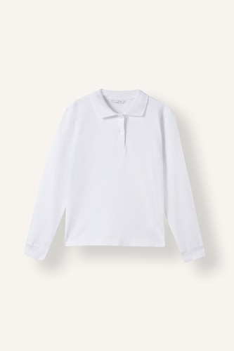 Girl Basic White 100% Cotton Pique Crew Neck Long Sleeve Polo T-Shirt