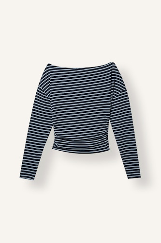 Loose Fit Off-Shoulder Striped Crop T-Shirt
