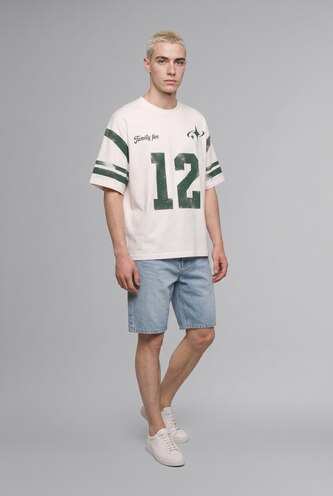 Men Ecru Boxy Fit Short Sleeve T-Shirt