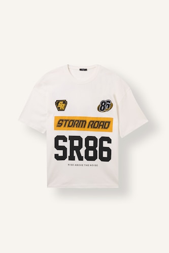 Men Ecru Boxy Fit Short Sleeve T-Shirt