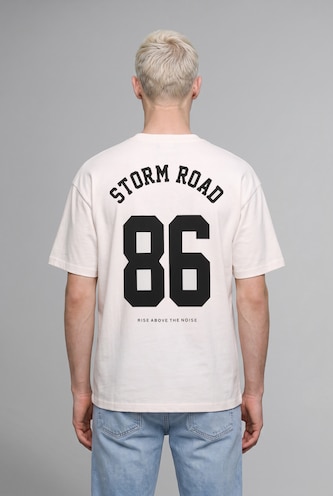 Men Ecru Boxy Fit Short Sleeve T-Shirt