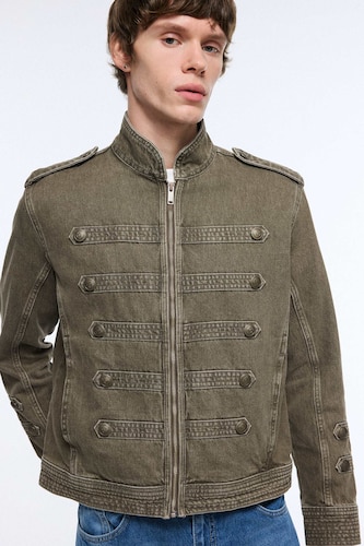 Men Dark Khaki Zipper Jacket