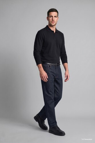 Men NAVY Regular Fit Pique Long Sleeve T-Shirt