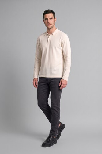 Men White Regular Fit Pique Long Sleeve T-Shirt