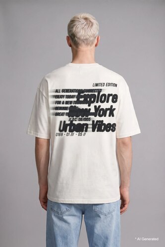 رجالي بيج فاتح Boxy Fit Short Sleeve T-Shirt