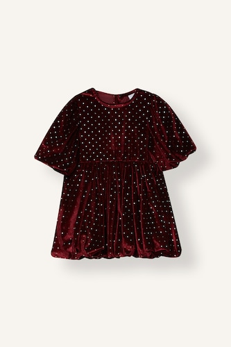 Baby Girls Bordeaux Woman Balloon Fit Short Sleeve Knitted Dress