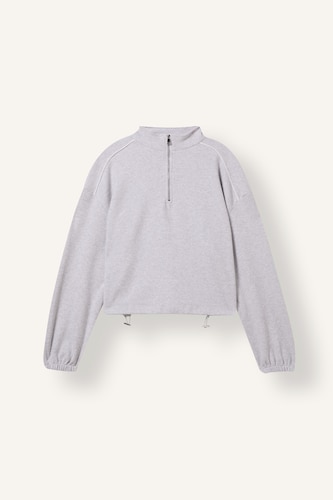 Kadın Gri Melanj Loose Fıt Nakışlı Sweatshirt