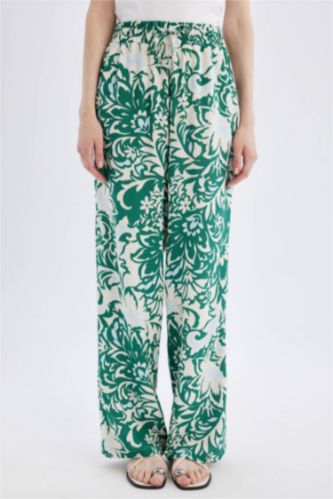 Woman Green High Waist Wide Leg Trousers