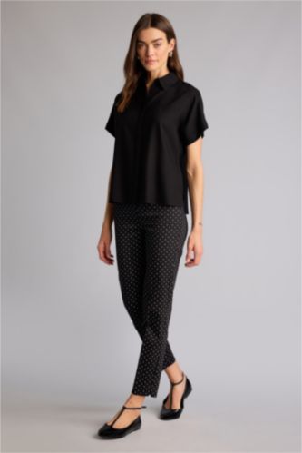 Kadın Siyah Sigaret Normal Bel Düz Paça Saten Pantolon