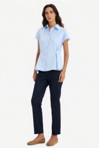 WOMAN NAVY Cigarette Normal Waist Straight Leg Satin Trousers