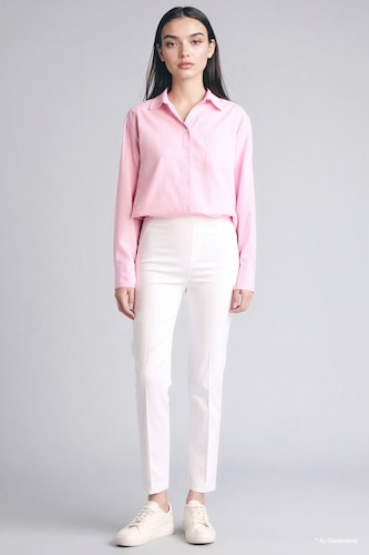 Women White Cigarette Fit Regular Hem Satin Trousers