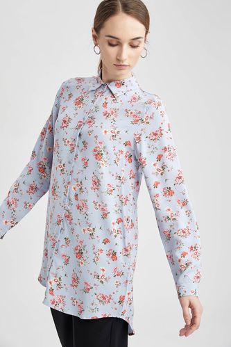 Çiçek Baskılı Viskon Gömlek Tunik