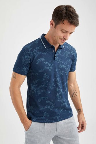 Slim Fit Polo Short Sleeve T-Shirts Floral Patterned
