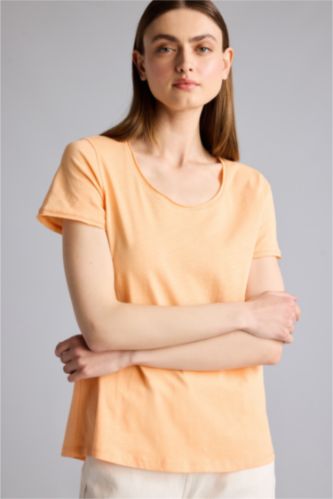 Kadın Somon Regular Fıt Basic Tişört