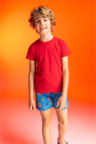 BOYS & TEENS Red تيشيرت نص كم قصة عادية